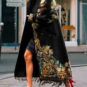 Urban Lapel Collar Long Sleeve Loosen Coat, Coats, color:Black|size:XXL, Stylewe