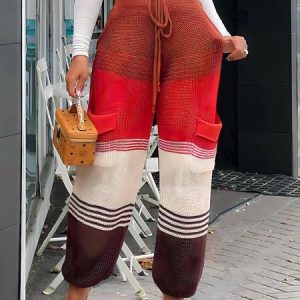 Color Block Casual Loose Pants, Pants, color:As Picture|size:XXL, Stylewe