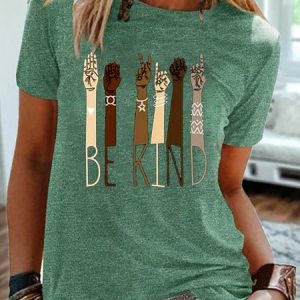 Cotton-Blend Statement Short Sleeve T-shirt, T-shirts, color:Green|size:3XL, catalog Noracora shop