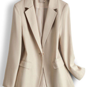 Women's Plain Regular Sleeve Pocket Stitching Regular Regular Fit Blazer, Blazers, color:Beige|size:M, Noracora