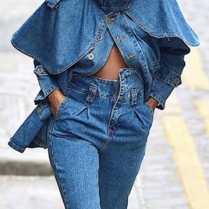 Stand Collar Long Sleeve Urban Denim Coat, Outerwear, color:Blue|size:XXL, Stylewe