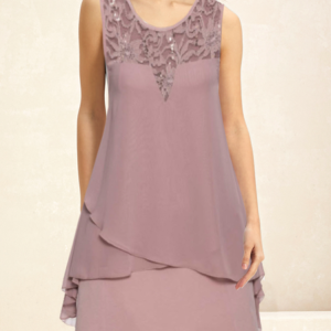 Women Plain Crew Neck Sleeveless Comfy Casual Lace Short Dress, Dresses, color:Pink|size:XXL, Noracora