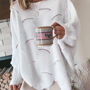Hollow Out Long Sleeve Knit Casual Sweater, Sweaters & Cardigans, chicme - Women's Fashion Online