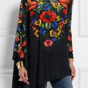 Crew Neck Long Sleeve Abstract Asymmetric Regular Micro-Elasticity Loose Shirt For Women, Blouses, color:Color3|size:5XL, Noracora