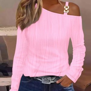 Chain Decor Cold Shoulder Textured Top, T-shirt & Tees, chicme - Women's Fashion Online