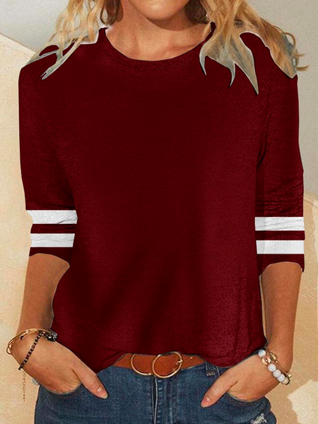 Women's Regular Fit Crew Neck Color Block Casual Shirt, Long sleeves, Lilicloth.com