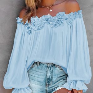 Ruffle Hem Lantern Sleeve Top, Blouses & Shirts, chicme - Women's Fashion Online