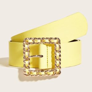 Casual Braided Square Buckle Wide Waist Belt, Belts, color:Yellow|size:One-size, Stylewe