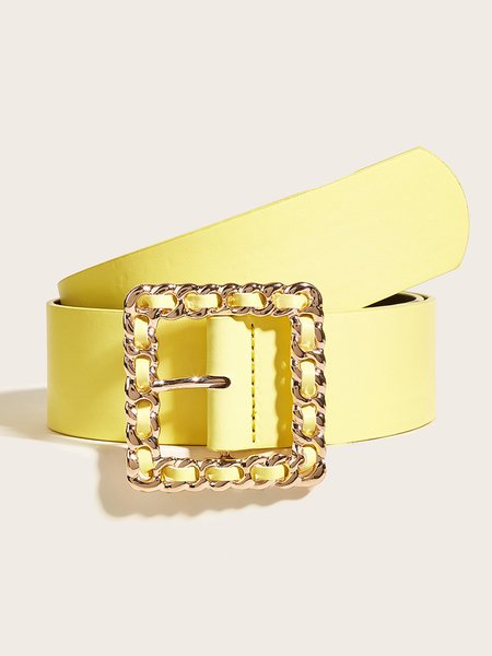 Casual Braided Square Buckle Wide Waist Belt, Belts, color:Yellow|size:One-size, Stylewe