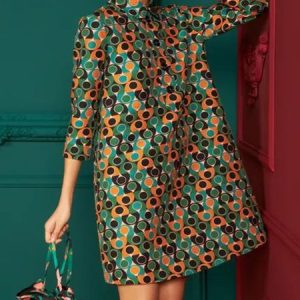 Geometric Vintage Dresses, Mini Dresses, color:Green|size:XXL, Stylewe