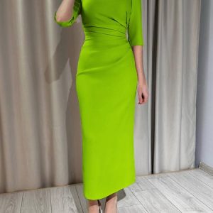 Elegant Half Sleeve Plain Maxi Dress, Maxi Dresses, color:Green|size:XXL, Stylewe