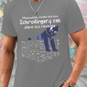 Men's Schrodinger's Cat Funny Cotton Crew Neck Casual T-Shirt, T-shirts, Lilicloth.com