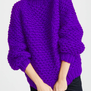 Medium Elasticity Urban Loose Turtleneck Long Sleeve Sweater, Pullovers, color:Purple|size:XXL, Stylewe