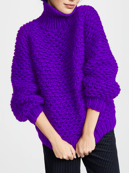 Medium Elasticity Urban Loose Turtleneck Long Sleeve Sweater, Pullovers, color:Purple|size:XXL, Stylewe