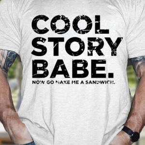 Men's Cool Story Babe Sarcastic Humor Graphic Casual Cotton T-Shirt, T-shirts, Lilicloth.com