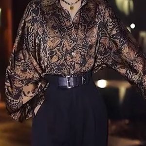 Loose Urban Shirt Collar Abstract Long Sleeve Blouse, Blouses and Shirts, color:As Picture|size:XXL, Stylewe