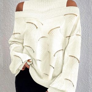 Cold Shoulder Lantern Sleeve Hollow Out Knit Sweater, Sweaters & Cardigans, chicme - Women's Fashion Online