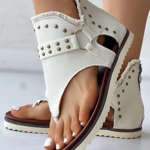 Star Print Studded Fringe Hem Sandals, Flats-Sandals, chicme - Women's Fashion Online