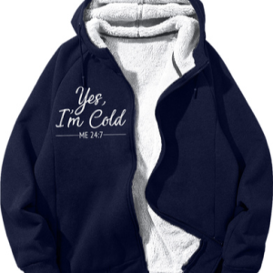 Men's Yes I Am Cold Me 24:7 Funny Graphic Print Text Letters Hoodie Zip Up Sweatshirt Warm Jacket, Hoodies&Sweatshirts, Lilicloth.com