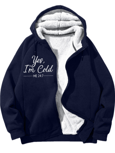 Men's Yes I Am Cold Me 24:7 Funny Graphic Print Text Letters Hoodie Zip Up Sweatshirt Warm Jacket, Hoodies&Sweatshirts, Lilicloth.com