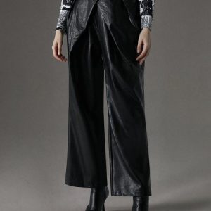 Plain Urban Regular Fit Leather Pants, Pants, color:Black|size:XXL, Stylewe