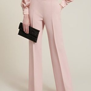 Elegant  Plain Regular Fit Fashion Straight Pants, Pants, color:Pink|size:XXL, Stylewe