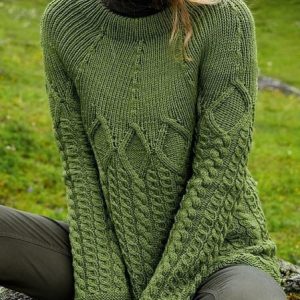 Women's Tunic Sweater Knit Jumper Jumper Cable Knit Solid Color Crew Neck Casual Daily Fall Winter, Sweaters, color:Green|size:XXL, Noracora