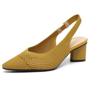 Casual Plain Slip On Block Heel Chunky Heel Sandals, Sandals, color:Yellow|size:43, Noracora