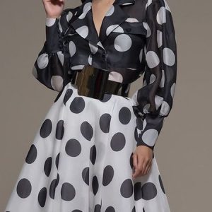 Elegant Polka Dots Regular Fit Blouse, Blouses and Shirts, color:Black|size:XXL, Stylewe