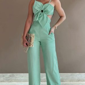 Floral Pattern Shirred Hollow Out Jumpsuit, Jumpsuits, chicme - Women's Fashion Online