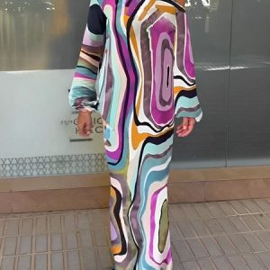 Abstract Stripes One Shoulder Casual Dress, Maxi Dresses, color:Multicolor|size:XXL, Stylewe