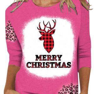 Casual Christmas Crew Neck Long Sleeve T-shirt, T-shirts, color:Color24|size:5XL, Noracora