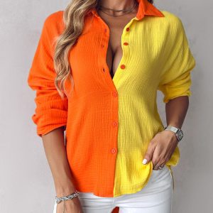 Colorblock Buttoned Long Sleeve Top, Blouses & Shirts, chicme - Women's Fashion Online
