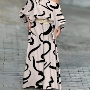 Abstract Print Skew Neck Top & Wide Leg Pants Set, Two-piece Sets, chicme - Women's Fashion Online