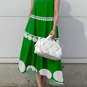 Polka Dots Elegant Sleeveless Midi Dress, Midi Dresses, color:Green|size:XXL, Stylewe
