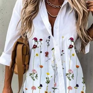 Long Sleeve Shirt Collar Holiday Tunic Blouse, Shirts, color:White|size:XXL, catalog Noracora shop