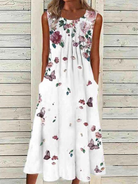Regular Fit Vacation Floral Dress, Midi Dresses, Roselinlin - Online Catalog