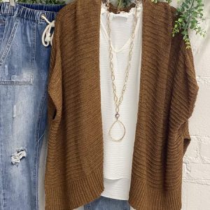 Statement Long Sleeve Acrylic Shift Sweater coat, Cardigans, color:Coffee|size:3XL, Noracora