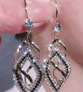 1Pair Rhombus Rhinestone Drop Earrings, Earrings, chicme - Women's Fashion Online