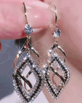 1Pair Rhombus Rhinestone Drop Earrings, Earrings, chicme - Women's Fashion Online