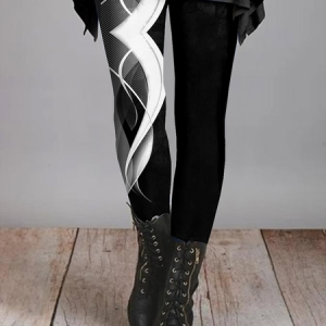 Casual Color Block Long Leggings, Leggings, color:Black|size:XXL, Noracora