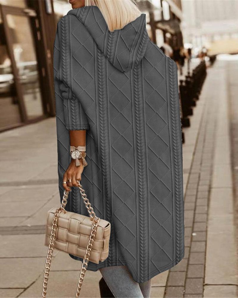 Cable Textured Hooded Longline Coat, Jackets & Coats, chicme - Women's Fashion Online