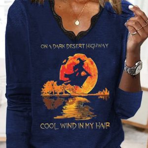 V Neck Casual Halloween T-Shirt, T-shirts, color:Blue|size:XXL, Noracora