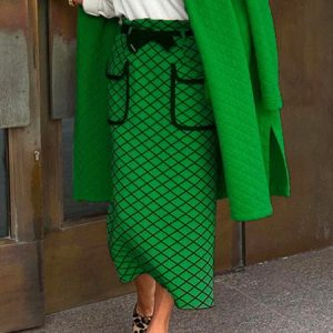 Geometric Regular Fit Urban Midi Skirt, Skirts, color:Green|size:XXL, Stylewe