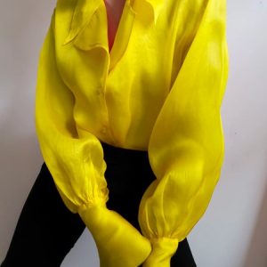 Regular Fit Urban Shirt Collar Plain Blouse, Blouses and Shirts, color:Yellow|size:XXL, Stylewe