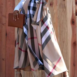 Plaid Urban Regular Fit Long Skirt, Skirts, color:Khaki|size:XXL, Stylewe