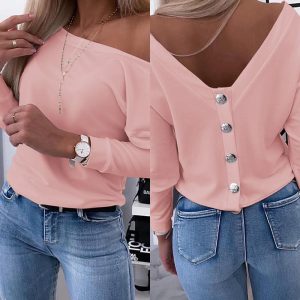 Long Sleeve Backless Buttoned Top, T-shirt & Tees, chicme - Women's Fashion Online
