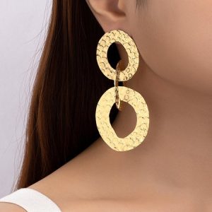 Textured Geometric Drop Earrings, Earrings, color:Golden|size:One-size, Stylewe