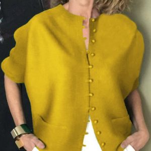 Daily Plain Crew Neck Casual Loose Jacket, Jackets, color:Yellow|size:XXL, Stylewe