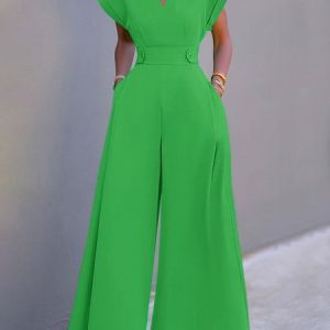 Plain Vacation Regular Fit Jumpsuit, Jumpsuits, color:Green|size:XS, Stylewe
